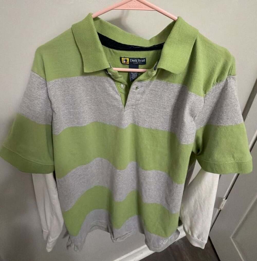 Duck Head Jeans Co Men’s Large Faux Layered Rugby Polo Green Gray Y2K